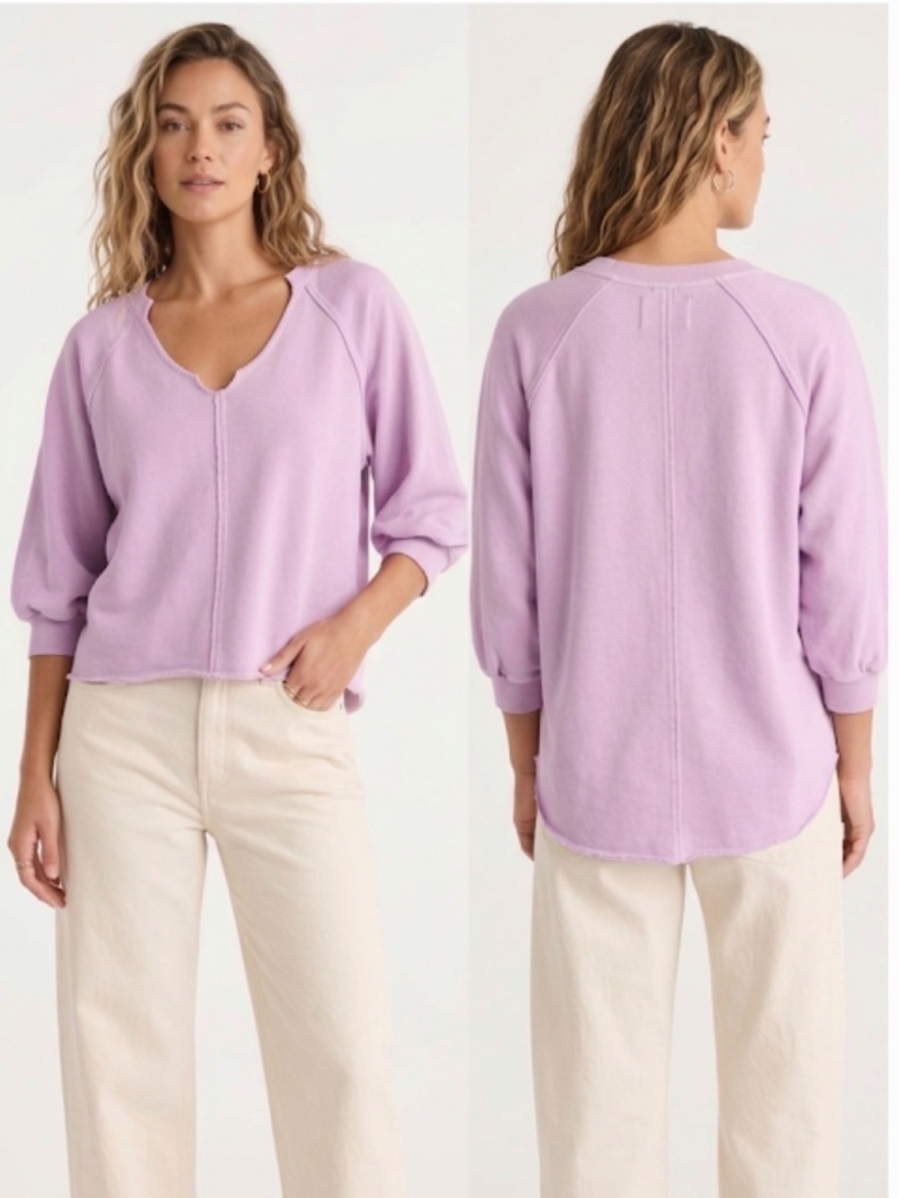Mila Made in Los Angeles Pink 3/4 Sleeve Balloon Sleeve Sweatshirt: Medium